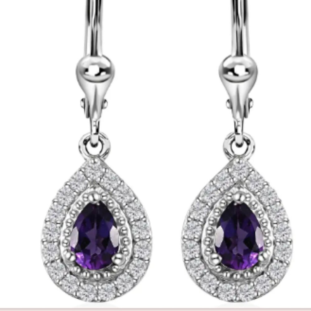 Uruguayan Amethyst and White Zircon Lever Back Earrings